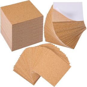 QUNCLAY 200 PCS Cork Coaster دعمًا ذاتيًا لماصق الفلين المربعات السائبة 4 × 4 بوصات من البلاط Cork Cork Sheets Licky Cork Mat for DIY Crafts Supplies