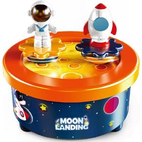 Moon Landing Music Box Theme Cake Topper with Astronaut and Spaceship Dancing Figures - Fly Me to the Moon Melody, No Batteries Required