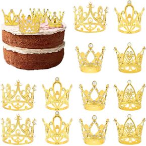 12 PCS MINI CROWN CAKE TOPPER TOPPER SMALL GOLDS لباقات الزهور الكريستال الأميرة كعكة عيد ميلاد وكب كيك تاج تاج تاج لعيد ميلاد حفل زفاف الطفل