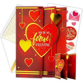 Decorably Gold Foiled 5x7in Individual Valentine Cards for Husband Set with Multi-Layered Design, Valentines Day Card Set with Envelope and Stickers, with Printed Message Inside