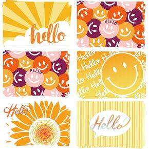 60 Hello Postcards لإرسال بطاقات المعايدة بالجملة البريدية 4 × 6 بوصة مشمسة عباد الشمس الملون ملون بطاقات بريد للطلاب البالغين للطلاب المتنوعين بطاقات ملاحظة فارغة 5 تصاميم مرحبا