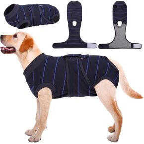 Kuoser Dog Surgery Recovery Suit for Female Male Dogs, Stripes Spay Neuter Anti-Licking Dog Onesie, Surgical Suit Snugly Pet Post Surgery Vest Bodysuit for Abdominal Wounds Skin Disease, Black XL