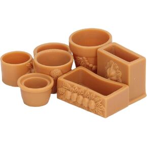 Dollhouse Flower Pot, 7 Pcs Dollhouse Flower Pot Resin Exquisite Miniature Simulation Flower Pot for DIY 1/12 Doll House DecorationSimulation Furniture