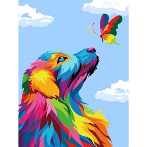 YIYUE Paint by Number for Adults Beginner, DIY Gift Canvas Painting Kits for Boys and Girls, Dog Oil Painting Kit, DIY Acrylic Paint Adult Crafts for Gift Home Wall 16x20inch, No.6