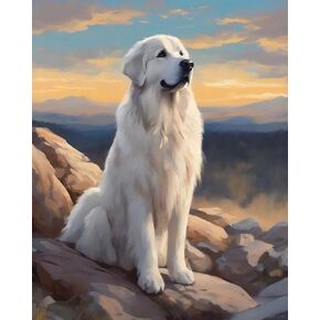 QACEYID DIY Paint by Numbers for Adults Great Pyrenees Dog on Rrocks DIY Painting by Number Kits Oil Paint Drawing Canvas Home Decor 40x50cm