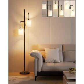 Lightdot 65IN Dimmable Tree Floor Lamp Black Tall Standing Lamps with 2 E26 3000K LED Bulbs, Mid Century Modern Floor Lamp for Living Room Bedroom Home Decor