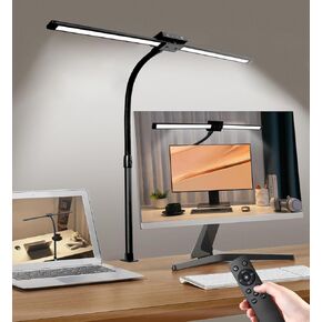 Gooseneck Led Desk Lamp with Clamp,Desk Lamp with Human Sensor,Remote Eye Protection Desk Lighting,24W Ultra Bright Stepless Dimming and Tempering LED Table Light for Study, Bedroom, Office