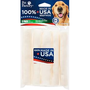 Pet Factory 100% Made in USA Beefhide 5" Chip Rolls Dog Chew Treats - Natural Flavor, 5 Count/1 Pack