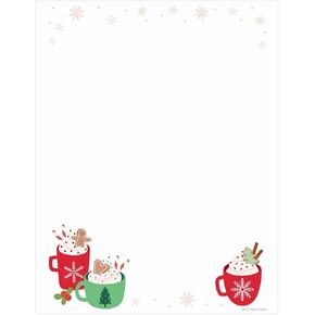 Cozy Cocoa Wishes Holiday Letterhead / 50 Sheets / 8.5" x 11" Gingerbread Cookie And Mug Themed Christmas Paper/Decorative Stationery