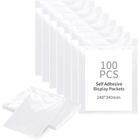 souG 100Pcs Self Adhesive Display Pockets - 8.5 x 11 Inch Paper Sleeves for Wall and Door Communication, Clear Adhesive Sheet Protectors for Office, School, Box Posting Signs