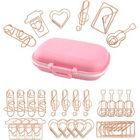 Framendino ، 30 Pack Rose Gold Cute Sistergered Sisters Formes Paper Clips Index Card Clip Clip Binder with Fun Storage Box for School Office Home Wedding Teacher (Rose Gold ، Pink Box)