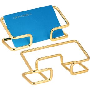 2 Pack Metal Business Card حامل لمكتب مكتب ، Gold Color Wired Line Sleek Small Business Name Name Card Card Display Stand for Shop Booth