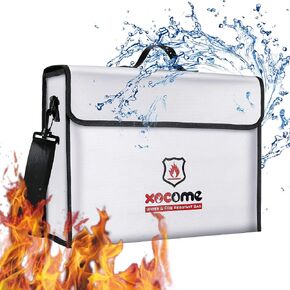 Fireproof Document Bag, Large Fire Safe Storage Bag(16.5 x 13 x 5.1inches) with Silicone Coating & Zipper Closure, Portable Safe Fireproof Bag Kit for Documents and Valuables Storage