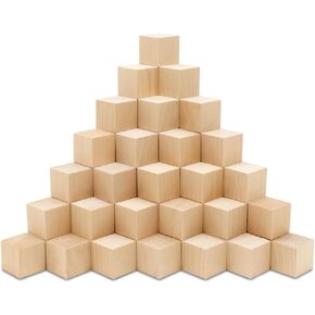 DIY Wood Cubes 2-inch, Pack of 6 Small Baby Blocks for Baby Shower, Building, Crafts, STEM, Blank Wooden Dice by Woodpeckers