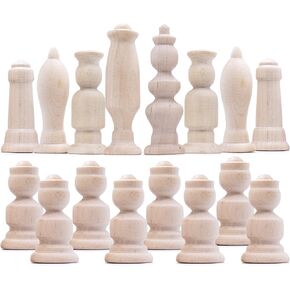 Unpainted Wood Chess Pieces Set of 32 pcs - Paint Your Own Chess Set - Chess Sets for DIY Craft - Unfinished Wood Doll for Arts and Crafts - Peg Dolls