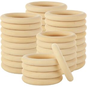 50PCS 2.7" Wooden Rings for Crafting, 70 mm Unfinished Solid Wooden Rings, Macrame Wooden Rings for Making Craft, Pendant, Connectors, Jewelry