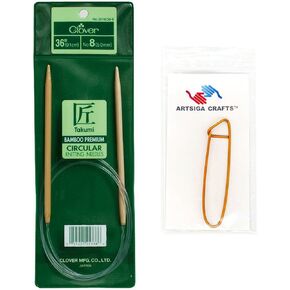 Clover Needlecraft Takumi Bamboo Circular Knitting Needles 36 inch Size 10.5/6.5mm 3016/36 10.5 with Stitch Holder