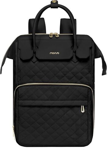 MOSISO Laptop Backpack for Women Men, 15-15.6 inch Rhombus Quilted Flight Approved Travel Backpack with PU Handle, 16 inch Carry on Daypack with USB Port for College Work Business, Black in Kuwait