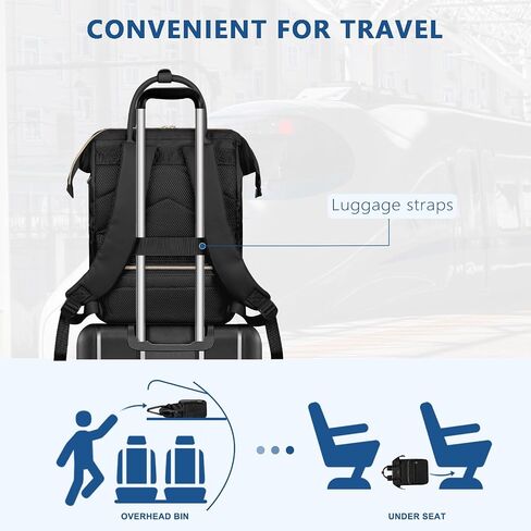 MOSISO Laptop Backpack for Women Men, 15-15.6 inch Rhombus Quilted Flight Approved Travel Backpack with PU Handle, 16 inch Carry on Daypack with USB Port for College Work Business, Black in Kuwait