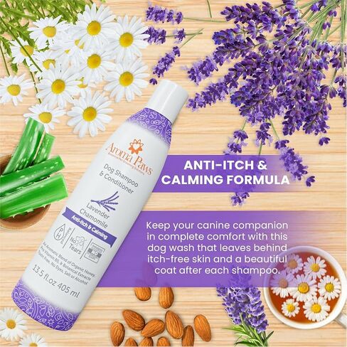 Dog Shampoo and Conditioner - Aromatic Tearless Shampoo for Cleansing, Grooming, and Conditioning - Moisturizing Shampoo for Dogs and Puppies - Lavender Chamomile 13.5 oz in Saudi Arabia