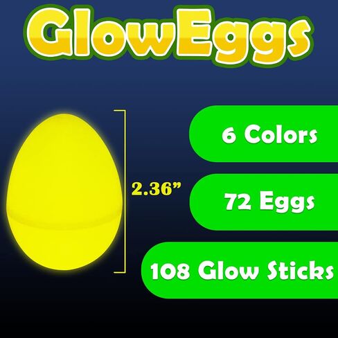 MGparty 72 Easter Glow Eggs with 108 Mini Glow Sticks for Kids Glow-in-The-Dark Easter Egg Hunt, Easter Basket Stuffers Fillers, Party Favors, Classroom Prizes, and Game Supplies in Kuwait