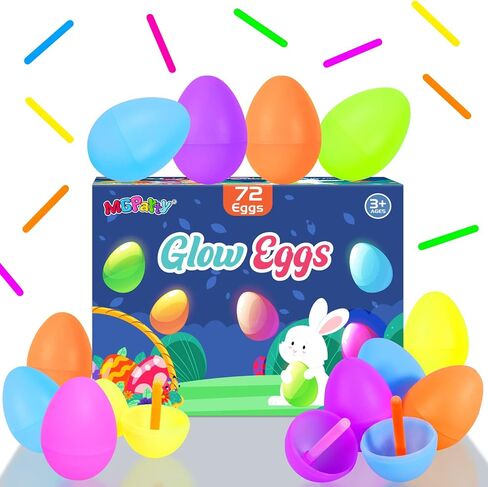 MGparty 72 Easter Glow Eggs with 108 Mini Glow Sticks for Kids Glow-in-The-Dark Easter Egg Hunt, Easter Basket Stuffers Fillers, Party Favors, Classroom Prizes, and Game Supplies in Kuwait