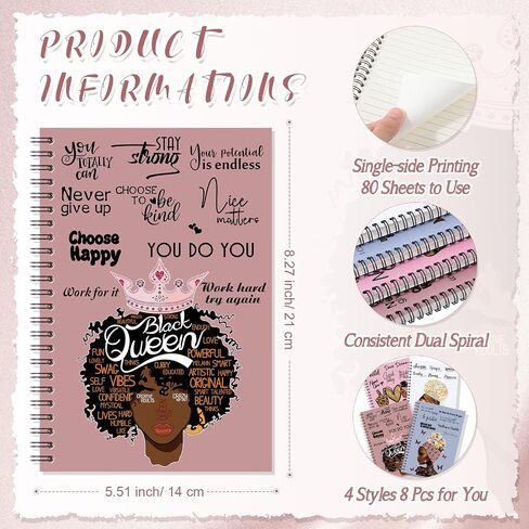 Kosiz Black Women Notebooks Inspirations African African American Journal Line Notepads Gifts Povorations for Black Women Girls Teachers (4 VIES) in Kuwait