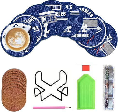 8 Pcs Baseball Diamond Art Coasters Kits with Holder, Diamond Painting Coaster Kits DIY Crafts for Adults Diamond Art Painting Kits Supplies for Los Angeles Gift in Saudi Arabia