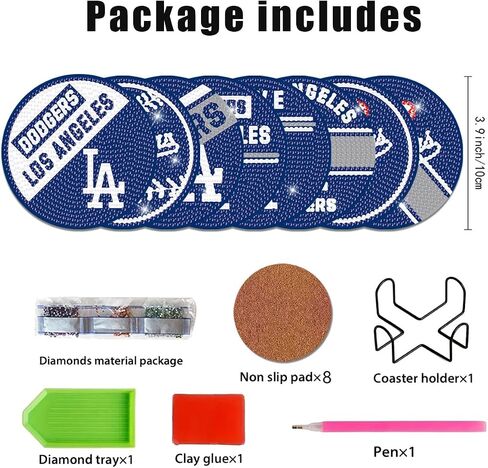 8 Pcs Baseball Diamond Art Coasters Kits with Holder, Diamond Painting Coaster Kits DIY Crafts for Adults Diamond Art Painting Kits Supplies for Los Angeles Gift in Saudi Arabia