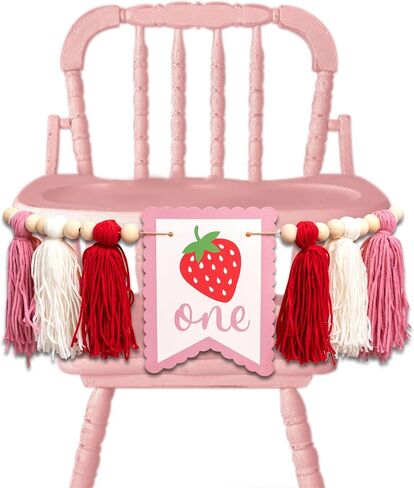 Strawberry High Chair Banner - Berry First Birthday Decor, Pink Tassels Birthday Banner for 1st Birthday Party, Anniversary, Baby Shower, Photo Booth Props... in Kuwait