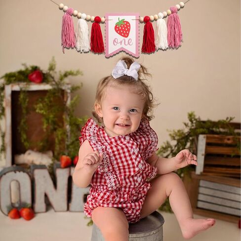 Strawberry High Chair Banner - Berry First Birthday Decor, Pink Tassels Birthday Banner for 1st Birthday Party, Anniversary, Baby Shower, Photo Booth Props... in Kuwait
