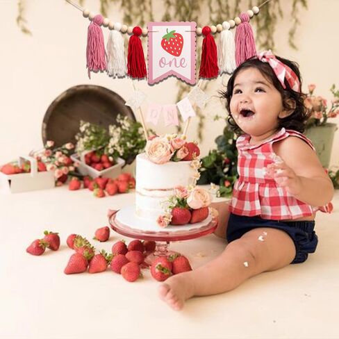 Strawberry High Chair Banner - Berry First Birthday Decor, Pink Tassels Birthday Banner for 1st Birthday Party, Anniversary, Baby Shower, Photo Booth Props... in Kuwait