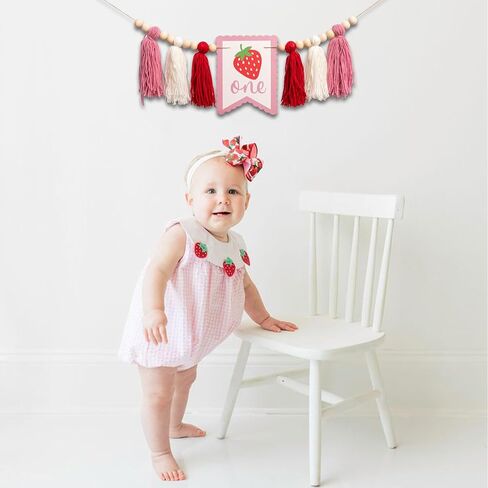 Strawberry High Chair Banner - Berry First Birthday Decor, Pink Tassels Birthday Banner for 1st Birthday Party, Anniversary, Baby Shower, Photo Booth Props... in Kuwait