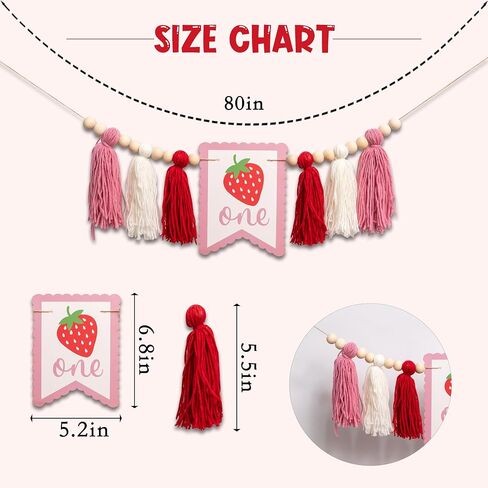 Strawberry High Chair Banner - Berry First Birthday Decor, Pink Tassels Birthday Banner for 1st Birthday Party, Anniversary, Baby Shower, Photo Booth Props... in Kuwait
