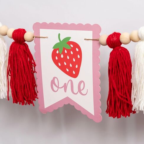 Strawberry High Chair Banner - Berry First Birthday Decor, Pink Tassels Birthday Banner for 1st Birthday Party, Anniversary, Baby Shower, Photo Booth Props... in Kuwait