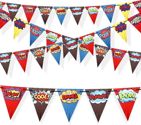 4 Pcs Hero Birthday Party Banner Decorations Hero Paper Pennant Banner Garland Decor for Kids Boys Birthday Party Supplies Baby Shower Wall Decoration in Kuwait