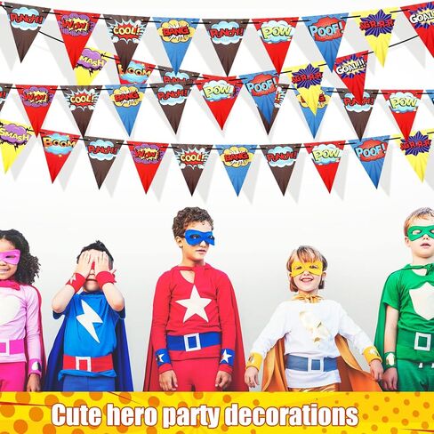 4 Pcs Hero Birthday Party Banner Decorations Hero Paper Pennant Banner Garland Decor for Kids Boys Birthday Party Supplies Baby Shower Wall Decoration in Kuwait