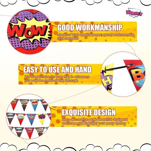 4 Pcs Hero Birthday Party Banner Decorations Hero Paper Pennant Banner Garland Decor for Kids Boys Birthday Party Supplies Baby Shower Wall Decoration in Kuwait