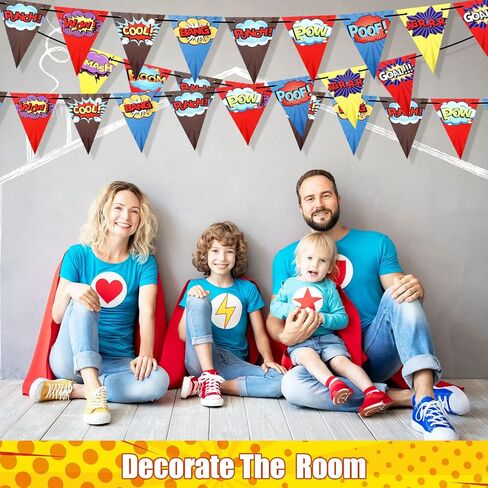 4 Pcs Hero Birthday Party Banner Decorations Hero Paper Pennant Banner Garland Decor for Kids Boys Birthday Party Supplies Baby Shower Wall Decoration in Kuwait