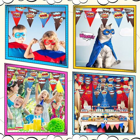 4 Pcs Hero Birthday Party Banner Decorations Hero Paper Pennant Banner Garland Decor for Kids Boys Birthday Party Supplies Baby Shower Wall Decoration in Kuwait