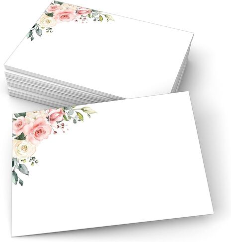 321Done Blank Red Floral Cards - 5x7 (Set of 50) Floral Corner Design Notecards, Plain Floral Cards - Thick Luxury Card Stock - Cute Pretty Red Pink Flowers on White - No Envelopes - Made in the USA in Kuwait