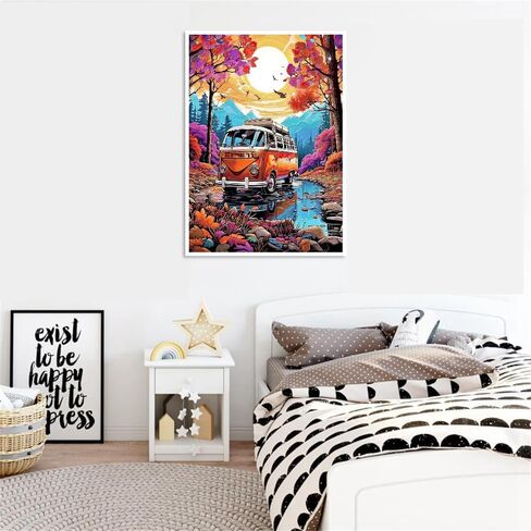 UNIQUORS Paint by Numbers for Adults, DIY Oil Painting Vintage Camper Trees Sunrise for Beginners, Paint by Number Kits for Home Decor Without Frame, 16x20 in in Saudi Arabia