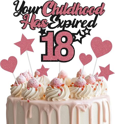Your Childhood Has Expired 18 Cake Topper, Blue Black Happy 18th Birthday Cake Topper for Boys Girls, 18 Years old Birthday Party Glitter Cake Decorations Supplies in Saudi Arabia