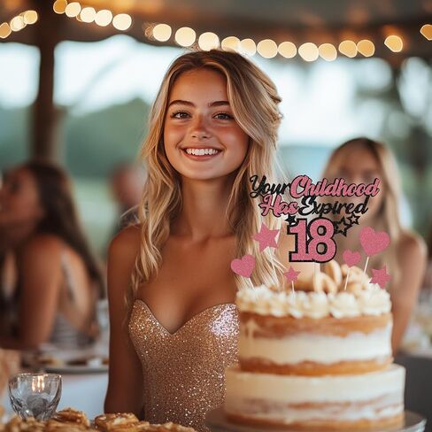 Your Childhood Has Expired 18 Cake Topper, Blue Black Happy 18th Birthday Cake Topper for Boys Girls, 18 Years old Birthday Party Glitter Cake Decorations Supplies in Saudi Arabia