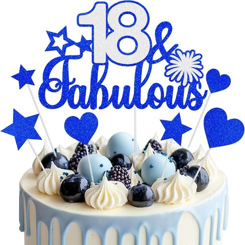 Your Childhood Has Expired 18 Cake Topper, Blue Black Happy 18th Birthday Cake Topper for Boys Girls, 18 Years old Birthday Party Glitter Cake Decorations Supplies in Saudi Arabia