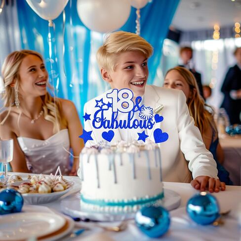 Your Childhood Has Expired 18 Cake Topper, Blue Black Happy 18th Birthday Cake Topper for Boys Girls, 18 Years old Birthday Party Glitter Cake Decorations Supplies in Saudi Arabia