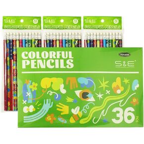 S & E TEACHER'S EDITION 36pcs Assorted Colorful Pencils, Wooden Pencil with Eraser, Pencil Assortment, Novelty Kids Pencils，Awards & Incentives Pencils, 2 HB, 12 Assorted Colors.