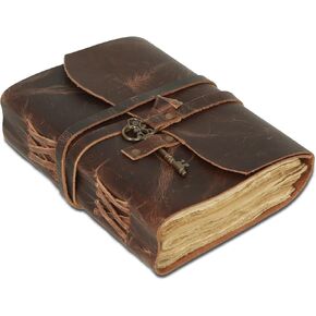 Leather Journal with Deckle Edge Paper 7x5 inch and Vintage Key/Handmade Writing Notebook Diary/Bound Daily Notepad for Men & Women Medium, Sketch/Writing pad for Artists