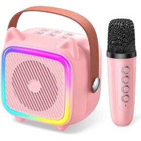 SXH Mini Karaoke Machine for Kids Portable Karaoke Machine with 2 Bluetooth Wireless Microphones,Easter Birthday Gifts Toys for Girls Ages 3, 4, 5, 6, 7, 8, 9,10,11,12+ Years Old (Pink 2 Mics)