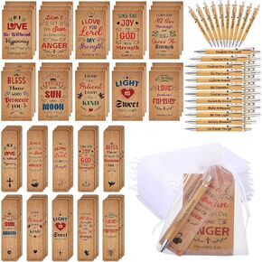 120 Pcs Bible Gifts Set Include 30 Bible Verses Bookmarks Christian Book Markers 30 Scripture Ballpoint Pens 30 Christian Notebooks 30 White Organza Bags for Women Men School Office Church (Simple)